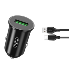 XO autós töltő TZ12 QC 3.0 18W 1x USB fekete + microUSB kábel