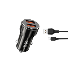 XO autós töltő CC48 2x USB 2,4A fekete + Lightning kábel