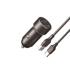 XO autós töltő CC53 12W 2x USB fekete + USB - USB-C kábel