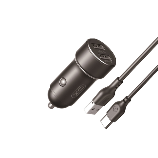 XO autós töltő CC53 12W 2x USB fekete + USB - USB-C kábel