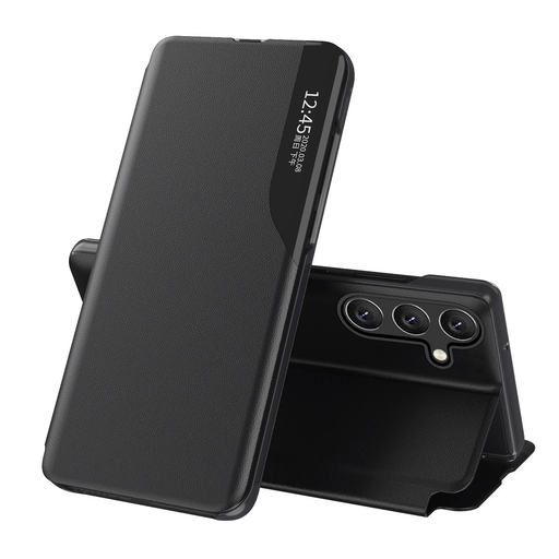 Eco Leather View fliptok Samsung Galaxy A24 4G-hez, kitámasztóval, fekete Eco Leather View fliptok Samsung Galaxy A24 4G-hez, kitámasztóval, fekete