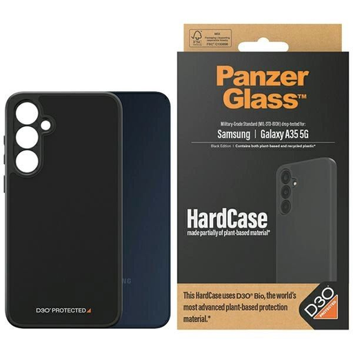 PanzerGlass HardCase D3O® Bio és katonai minősítésű tok Samsung Galaxy A35 5G-hez - Átlátszó és Fekete tok