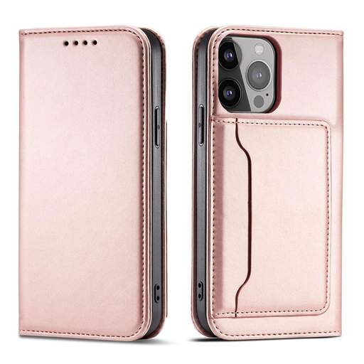 Magnet Card Case iPhone 14 Pro tok, fliptok, pénztárca állvány pink Magnet Card Case iPhone 14 Pro tok, fliptok, pénztárca állvány pink