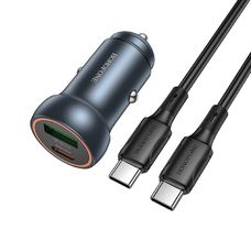 Borofone autós töltő BZ32A Fresh - USB + Type C - QC 3.0 PD 30W Type C to Type C kábellel szürke