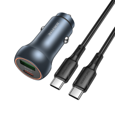 Borofone autós töltő BZ32B Fresh - USB + Type C - QC 3.0 PD 48W Type C to Type C kábellel szürke