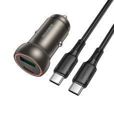 Borofone Autós töltő BZ32A Fresh - USB + Type C - QC 3.0 PD 30W Type C to Type C kábellel arany