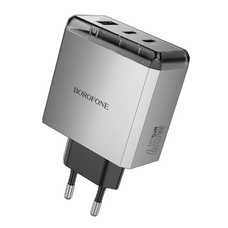 Borofone fali töltő BN22 Lena GaN - 2xType C + USB - QC 3.0 PD 65W szürke