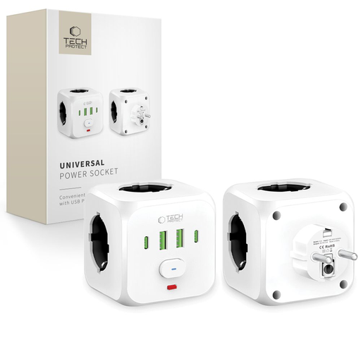 Tech-protect Pcl3x4 hálózati elosztó 2 USB & 2 Type-c & 3 aljzat fehér