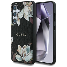 Guess Grained Printed Flower Mintás MagSafe Samsung Galaxy S25 tok fekete