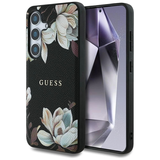 Guess Grained Printed Flower Mintás MagSafe Samsung Galaxy S25 tok fekete Guess Grained Printed Flower Mintás MagSafe Samsung Galaxy S25 tok fekete