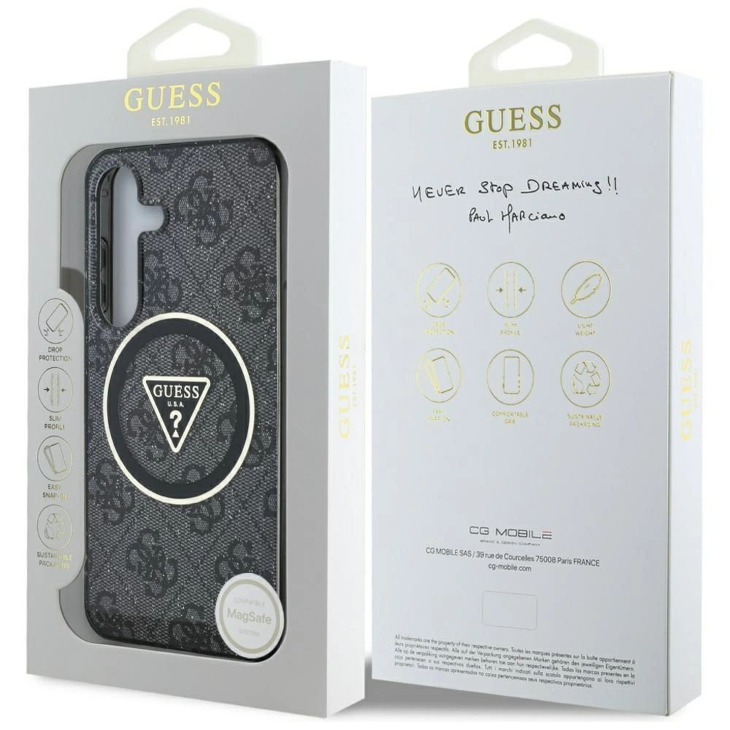 Guess 4G Glitter Triangle Buttons MagSafe tok Samsung Galaxy S25 Plus fekete - 8