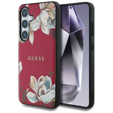 Guess Grained Printed Flower minta MagSafe tok Samsung Galaxy S25 fukszia