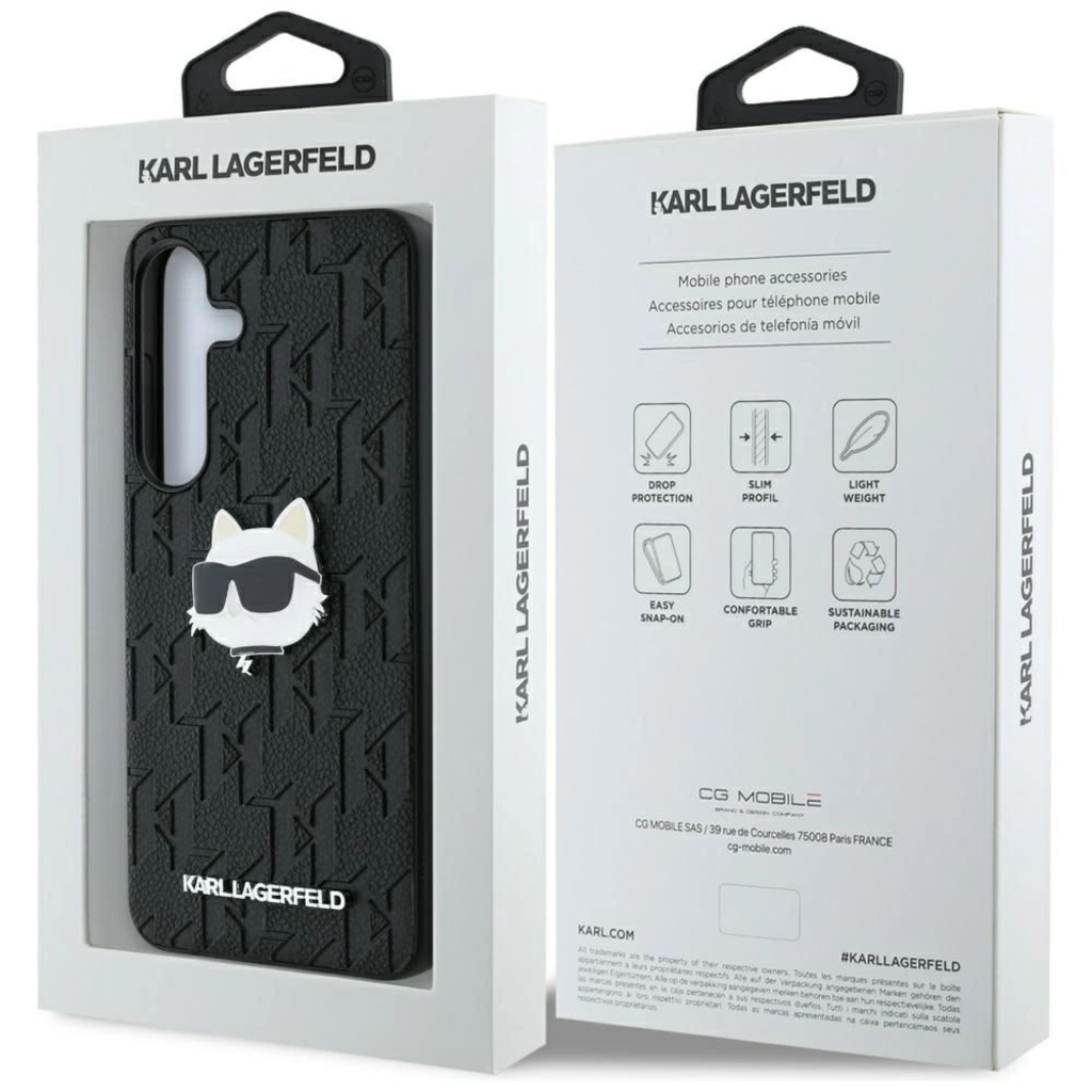 Karl Lagerfeld Leather Monogram Pin Logo Choupette Head Samsung Galaxy S25 fekete tok - 8