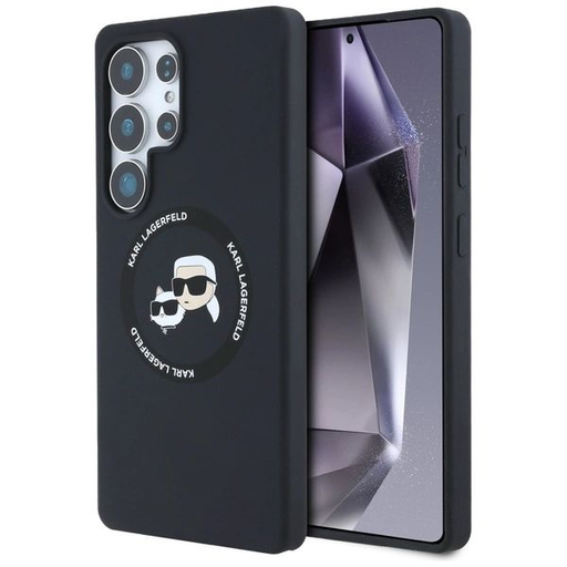 KARL LAGERFELD tok Samsung Galaxy S25 Ultra KLHMS25LSKCHTCK (Mágneses Szilikon Dupla Fejekkel) fekete