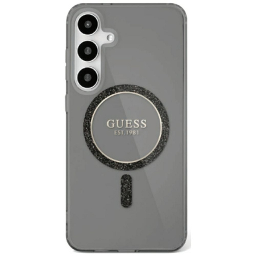 GUESS tok Samsung S25 GUHMS25SHFGEREK (Mágneses IML Csillámos Kör) fekete tok