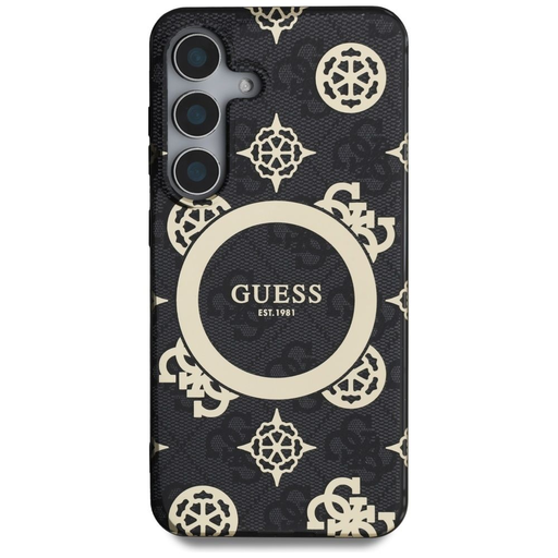 GUESS tok Samsung Galaxy S25 GUHMS25SH4PYEEK (Mágneses IML Peony 4G háttéren) fekete tok