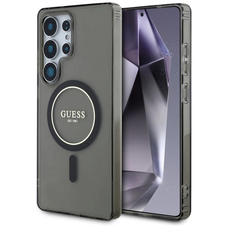 GUESS tok Samsung Galaxy S25 Ultra GUHMS25LHFGEREK (Mágneses IML csillogó kör) fekete tok