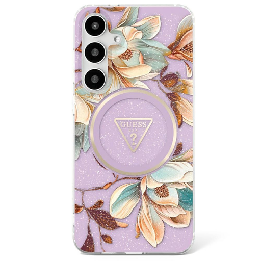 GUESS tok SAMSUNG S25 Ultra GUHMS25LHFLPEDU (Mágneses IML Fém Csillámos Virágok Háromszög) lila tok GUESS tok SAMSUNG S25 Ultra GUHMS25LHFLPEDU (Mágneses IML Fém Csillámos Virágok Háromszög) lila tok