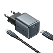 Vention GaN Töltő USB-C 20W +1m USB-C-L Kábel (Szürke)