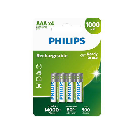 PHILIPS Újratölthető AAA NiMH 1000mAh elem szett 4 db.