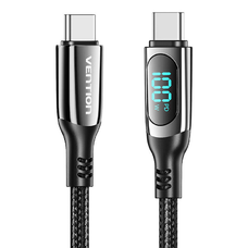 USB 2.0 C-C 100W Vention Férfi 5A LED Kábel 1.2M (Fekete)