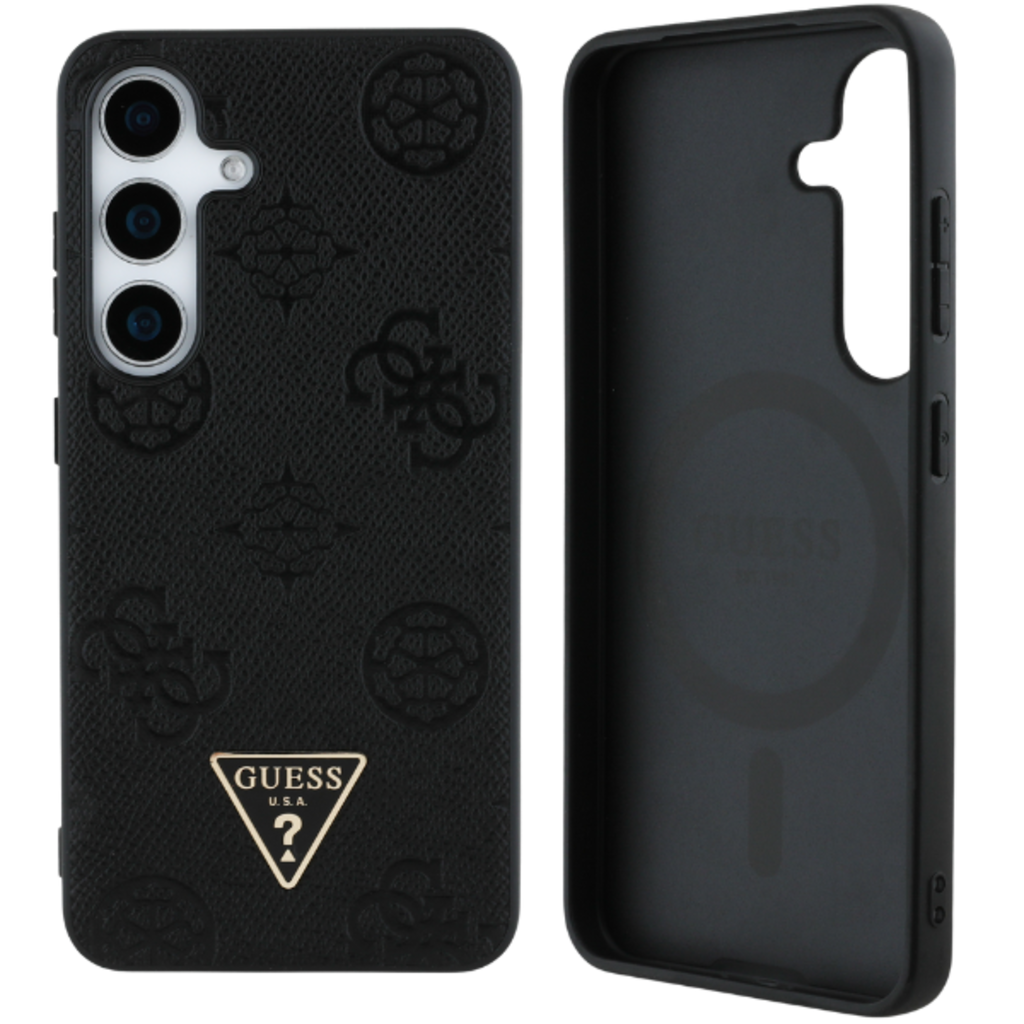 Guess Grained Hot Stamp Peony Minta Háromszög Logóval MagSafe Samsung Galaxy S25 fekete tok - 11