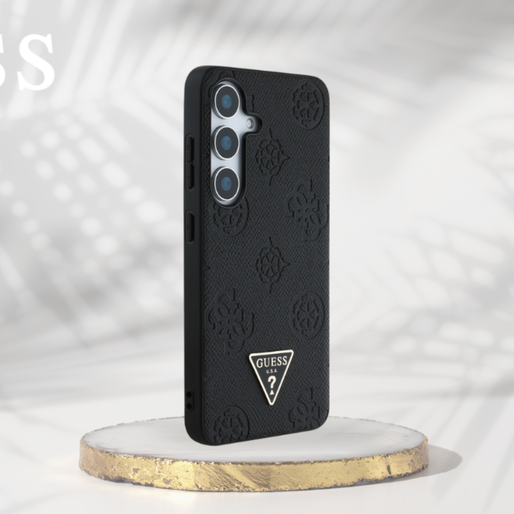 Guess Grained Hot Stamp Peony Minta Háromszög Logóval MagSafe Samsung Galaxy S25 fekete tok - 9