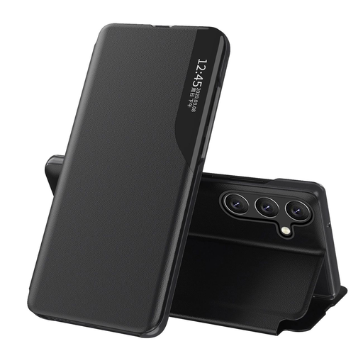 Eco Leather View Case fliptok Samsung Galaxy S24 FE telefonhoz - fekete Eco Leather View Case fliptok Samsung Galaxy S24 FE telefonhoz - fekete