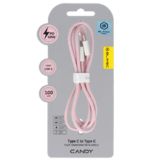 Blavec Cable Candy fonott - Type C to Type C - PD 60W 3A 1 méter (CCA-CC3P10) rózsaszín