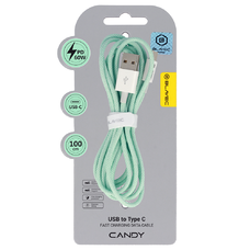 Blavec Cable Candy fonott - USB-ről Type C-re - PD 60W 3A 1 méter (CCA-UC3GN10) zöld