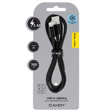 Blavec Cable Candy fonott - USB-ről Lightningre - 2,4A 2 méter (CCA-UL24B20) fekete