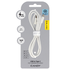 Blavec Cable Candy fonott - USB - Type C - PD 60W 3A 3 méter (CCA-UC3W30) fehér