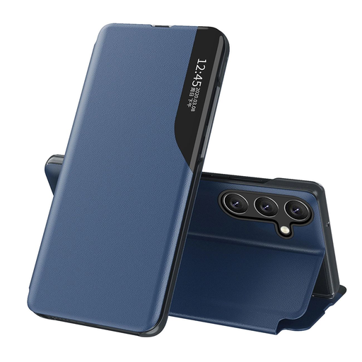 Eco Bőr Nézet Fliptok Samsung Galaxy S24 FE-hez hajtókával és állvánnyal - kék tok Eco Bőr Nézet Fliptok Samsung Galaxy S24 FE-hez hajtókával és állvánnyal - kék tok