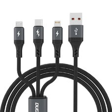 Dudao L3E 3 az 1-ben 60W MicroUSB USB-C Lightning kábel 1.2m - Fekete