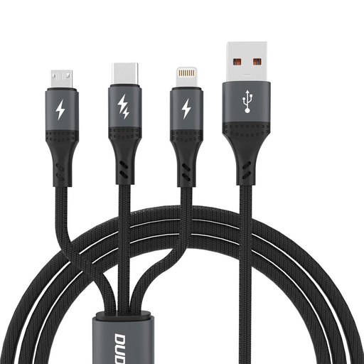 Dudao L3E 3 az 1-ben 60W MicroUSB USB-C Lightning kábel 1.2m - Fekete