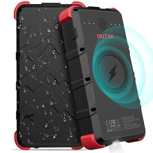 OUTXE W20 vízálló 20000 mAh powerbank vezeték nélküli töltéssel fekete/piros Napelem NÉLKÜL