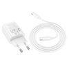 HOCO hálózati töltő USB A + Type C + kábel Type C - Type C PD QC3.0 3A 20W N61 fehér - 0. kép