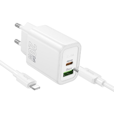 HOCO fali töltő USB A + Type C + kábel Type C - Lightning PD QC3.0 3A 20W N61 fehér
