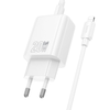 HOCO fali töltő USB A + Type C + kábel Type C - Lightning PD QC3.0 3A 20W N61 fehér - 1. kép