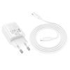HOCO fali töltő USB A + Type C + kábel Type C to Lightning PD QC3.0 3A 30W N63 fehér - 0. kép