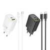 HOCO hálózati töltő USB A + Type C + kábel Type C to Type C PD QC3.0 3A 20W N61 fekete - 1. kép