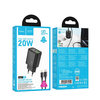 HOCO hálózati töltő USB A + Type C + kábel Type C to Type C PD QC3.0 3A 20W N61 fekete - 3. kép