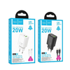 HOCO hálózati töltő USB A + Type C + kábel Type C to Type C PD QC3.0 3A 20W N61 fekete - 4. kép