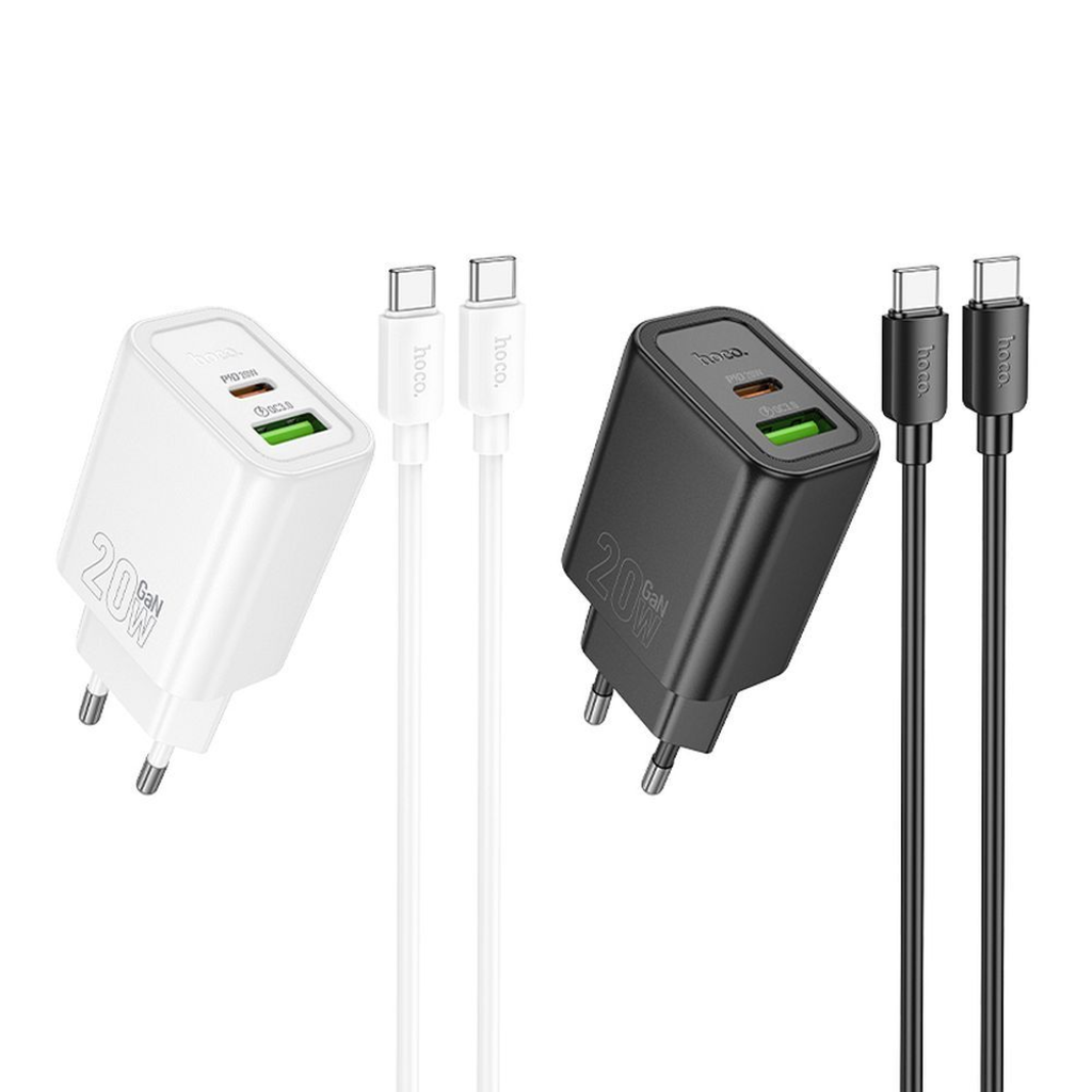 HOCO fali töltő USB A + Type C + kábel Type C - Lightning PD QC3.0 3A 20W N61 fekete - 3