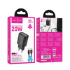 HOCO fali töltő USB A + Type C + kábel Type C - Lightning PD QC3.0 3A 20W N61 fekete - 4. kép