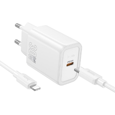 HOCO fali töltő Type C + Type C - Lightning kábel PD QC 30W N62 fehér