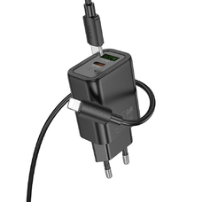 HOCO fali töltő USB-A + Type-C + Type-C Lightning kábel PD QC3.0 3A 30W N63 fekete,