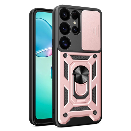 Páncélos Hybrid Armor Camshield tok kameravédővel és fém gyűrűvel Samsung Galaxy S25 Ultra - rózsaszín tok Páncélos Hybrid Armor Camshield tok kameravédővel és fém gyűrűvel Samsung Galaxy S25 Ultra - rózsaszín tok