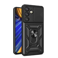 Samsung Galaxy S25 Páncélzat Hybrid Armor Camshield tok kameravédővel és fém gyűrűvel - fekete