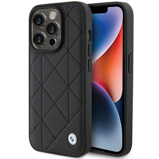 BMW bőr varrott tok iPhone 15 Pro Max - fekete